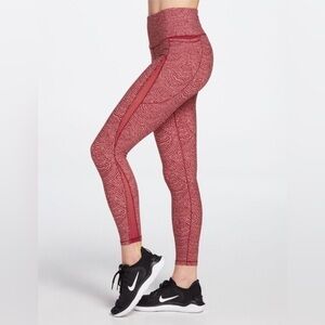 Calia Energize High-Rise 7/8 Leggings in Red Print, Side Pockets, Women's Small